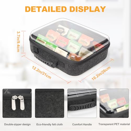 Sock Tie Storage Organizer Box with Clear Lid, 12 Compartment Removable Divided Drawer Organizer for Tea Bag and Threads, Eco-Friendly Felt Case, Gift for Men & Women