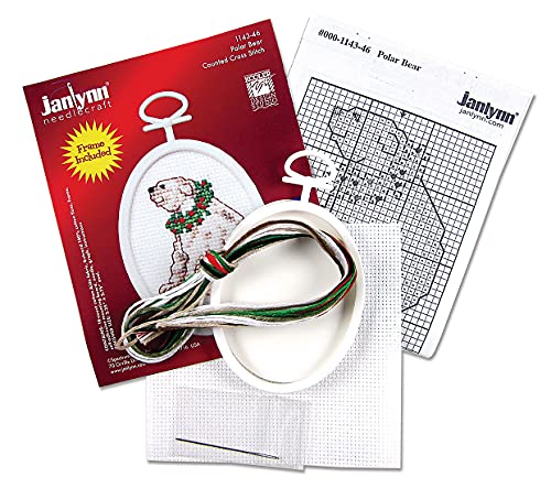 Janlynn 1143-46 18 Count Mini Counted Cross Stitch Kit, 2.75-Inch, Oval, Polar Bear
