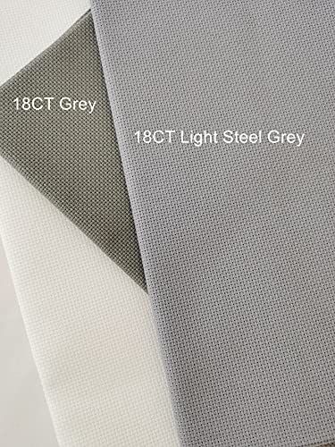 KCS 2 pc of 15" x 18" Counted Cross Stitch Cotton Aida Cloth Needlework Fabric (Light Steel Grey, 18CT) - color: Light Steel Grey, size: 18CT