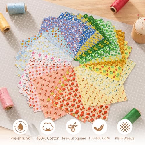 5" Fabric Squares, Cotton Squares, Rainbow Charm Pack Fabric for Quilting - color: Beach Carnival