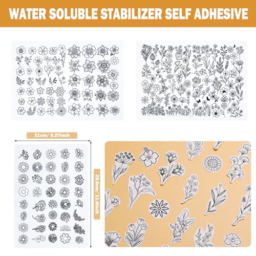 Yayatty Water Soluble Stabilizer for Embroidery, 179PCS Water Soluble Embroidery Patterns Stick and Stitch Embroidery Paper with Pre-Printed Flower Patterns Adhesive Hand Sewing Stabilizers for Sewing - color: Style C