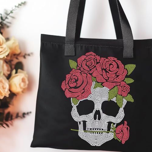 1 Pc Rose Skull Rhinestone Iron on Hotfix Transfer Decal, Bling DIY Patch Clothing Repair Applique T-Shirt Vest Shoes Hat Jacket Decor Clothing DIY Accessories - style: Rose Skull
