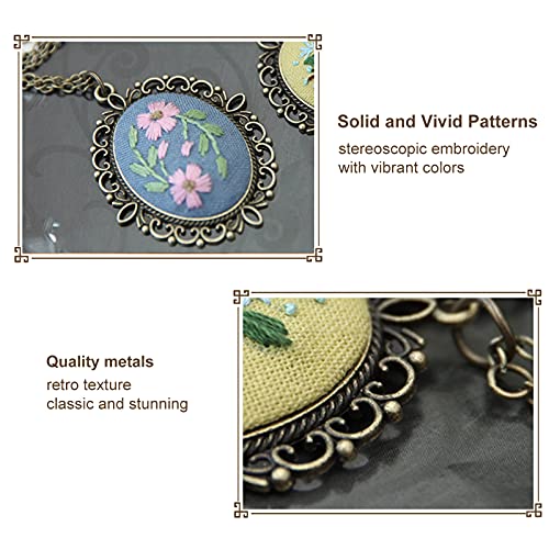 ZOCONE 4 Packs Embroidery Necklace Kits, Embroidery Pendant Kit Mini Cross Stitch Kit with Hoop, Necklace, Pendant, Stamped Pattern Cloth, Instructions, etc. Embroidery Kits for Adults - color: 4 Packs-D