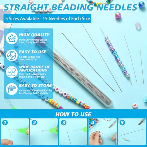 kdafio Big Eye Beading Needles Set, Long Straight Bead Needles - style: 58 Pcs
