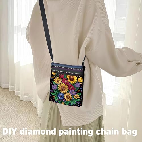 LSQFS Diamond Painting Crossbody Bag - DIY Diamond Art Kits for Adults, PU Leather Shoulder Bag with Zipper, Flower Pattern Art Bag for Women - color: Flowers 6
