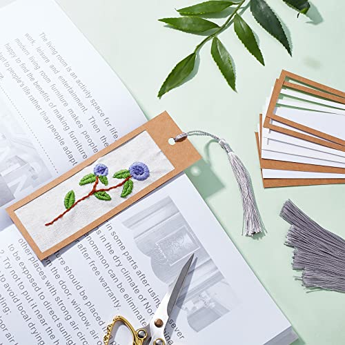 AHANDMAKER Embroidery Bookmark Set, Floral Plant Stamped Embroidery Bookmark for Adults Counted Cross Stitch Kit with Needle Tassel Cards Embroidery Hoop Instructions
