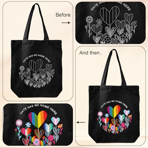 Louise Maelys Embroidery Kit, Rainbow Heart Canvas Tote Bag DIY Craft Set - color: love flower