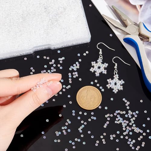 PH PandaHall 6000 Pcs 11/0 Glass Seed Beads, AB Color 2mm Seed Beads Round White Waist Bead Mini Spacer Bead for Earring Choker Bracelet Neckalce Waist Chain Jewelry DIY Crafts Making - color: AB Color-6000 Pcs