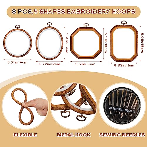 Pinkunn 8 Pcs Embroidery Hoops with 30 Needles, Plastic Frames 4 Shapes