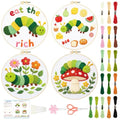 BEUNITONE 4 Set Embroidery Kits for Beginners with Easy Caterpillar Pattern, DIY Craft Kits Include Instructions and 2 Embroidery Hoops, Cross Stitch Needlepoint Kits for Craft Lover and Home Decor - style: A-Caterpillar