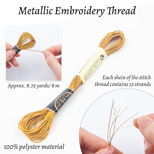 6 Skeins Embroidery Thread, Metallic Bronze Embroidery Floss Friendship Bracelet String, Polyester Cross-Stitch Threads for Hand Embroidery, String Art - color: bronze