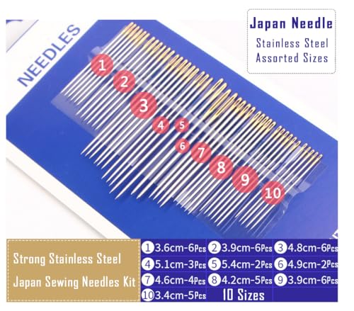 Premium Large Eye Sewing Needles,13 Size Sharp Needles for Hand Sewing,Embroidery,Quilting,Stitching,Repair - Stainless Steel Leather Thread Needle,Yarn Sewing Tapestry Needles with Threader - color: 51 Pack
