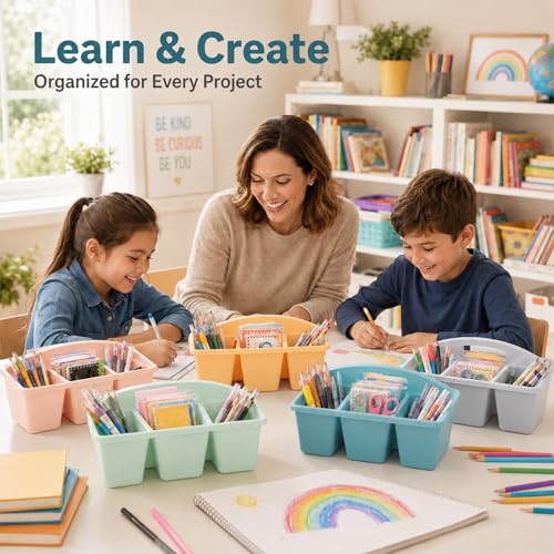 6 Pack Classroom Caddy with Handle, 6 Compartment (Boho) - color: Boho
