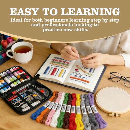 JINSILU Beginner Embroidery Stitch Book Kit, 86-Piece Set, 24 Colors