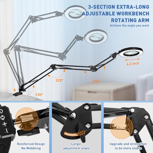 HITTI 30X & 12X Ultra Long Magnifying Glass with Light and Clamp - color: Black, size: 12X 30X