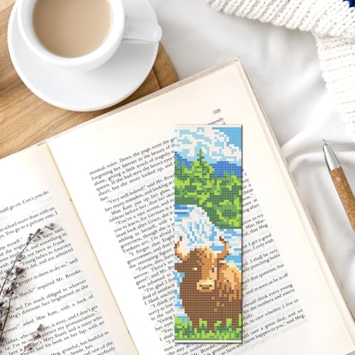 FREEBLOSS 6 Set Cross Stitch Bookmark Kit 11 CT Stamped Cross Stitch Kit DIY Embroidery Bookmark Kits for Adult Beginners with Instructions, Nature Scenery Pattern, 6 x 20 cm/8" x 2.4" - style: Natural Zoo Animals