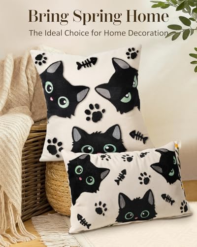 Embroidered Lumbar Pillow Cover 20x12 Inch, Cat Bone - color: Cat Bone, size: 20" x 12" (Pack of 1)