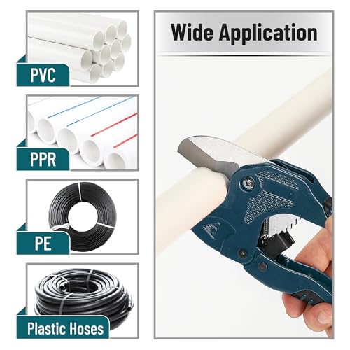 Bates- PVC Pipe Cutter, Cuts up to 1-5/8", Ratchet Pipe Cutter, PEX Cutting Tool for Cutting PEX, PVC, PPR Plastic Hoses and Plumbing Pipes, Teal Blue - color: Teal Blue