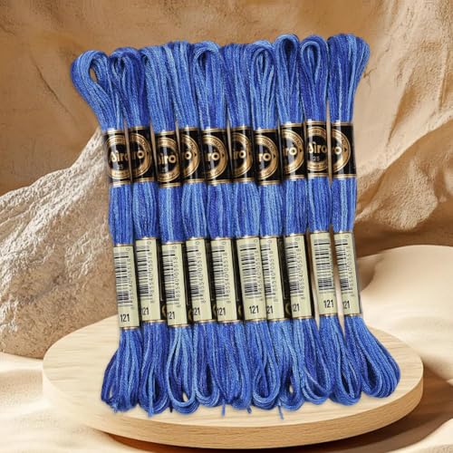 10 Skeins 87.5 Yards 6 Ply Variegated Steel Blue Cross Stitch Floss Segment Embroidery Thread Gradient Friendship Bracelet String Yarn Bulk for Sewing Making Jewelry Needlecraft Knitting - color: Steel Blue