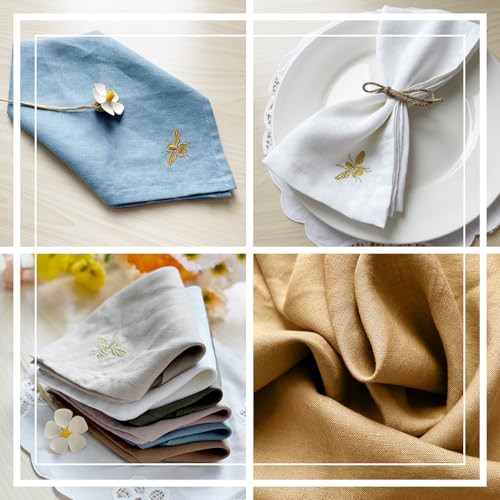 DerF HOME Embroidered Linen Napkins Set of 4, Light Pink 18x18 Inch - color: Light Pink-napkins(set of 4)