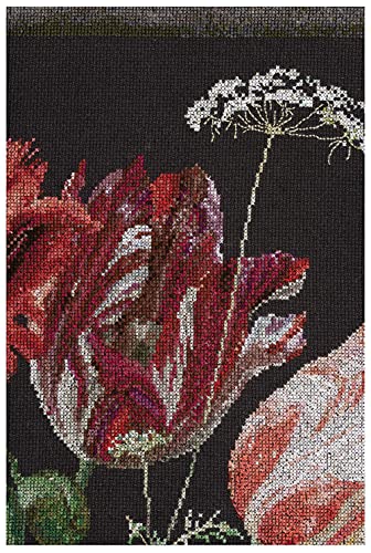 Thea Gouverneur - Counted Cross Stitch Kit - Still Life with Flowers in a glass Vase - 2 - Aida Black - 14 count - for Adults - DMC Embroidery Threads and other Cross Stitch Supplies Included - 785.07 - color: 785.07 Aida 14 Black