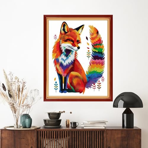 Artvxeay Stamped Cross Stitch Kits | Embroidery Kits for Beginners Craft Kit Needlepoint for Adults Supplies DIY 11CT-(Colorful Fox 16x20 inch) - color: Colorful Fox 16x20 inch