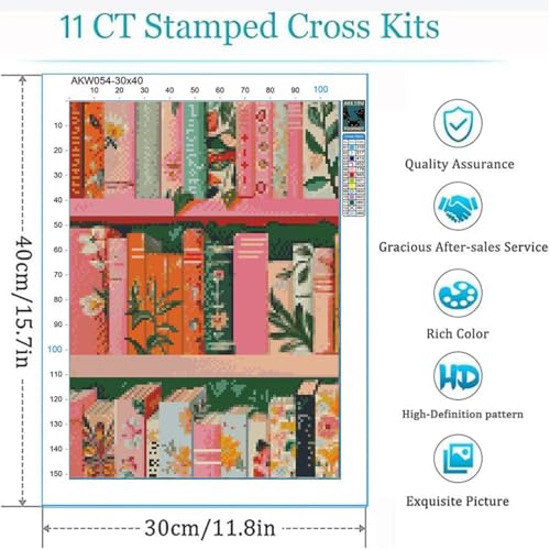 niurenmaoyi Stamped Cross Stitch Kits for Beginners,Counted Embroidery Craft Kits for Adults,Needlepoint Kits for Adults,Bookshelf Wall Art 11.8X15.8In - color: Cross Stitch Kits0121-03