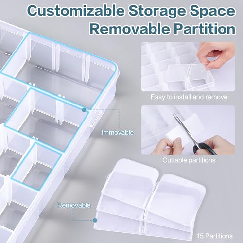 DILIBRA 5 Pack 36 Grids Large Plastic Organizer Box with Adjustable Divider - size: 5 Pack 180 Grids