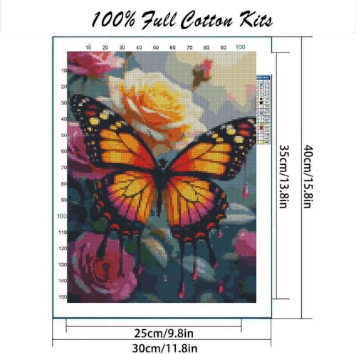 Butterfly & Flower Stamped Cross Stitch Kit, Embroidery 11.8x15.7in - color: D073