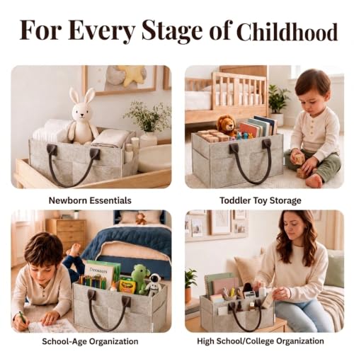 Felt Diaper Caddy Organizer, Nursery & Car Organizer - color: Oatmeal