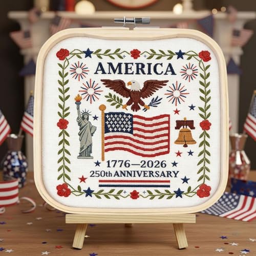 US 250th Anniversary Embroidery Kit, Patriotic Embroidery Kits for Beginner - color: 250th Anniversary