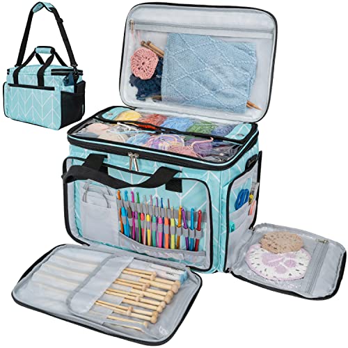 PAVILIA Large Knitting Yarn Storage Bag Crochet Organizer for Knitter, Teal - color: Chevron Teal