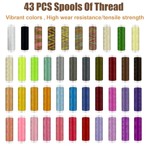 HYHJMISTY Sewing kit, Needle and Thread Kit for Sewing, 186 Pcs Sewing Accessories for Travel, Home, School and DIY Gift, Needles, Scissors, 43XL Thread Spools - color: 43 Color