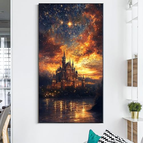 JATOK Diamond Painting Kit for Adults, Magical Castle, 27.5 x 15.7 in - color: Purple