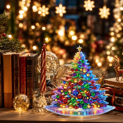 Eiflow Christmas Tabletop Diamond Art Kit for Adults DIY Tabletop Diamond Art Painting Ornament with Stand, Acrylic Stand Up Gem Painting Board Kit (Christmas Tree) - color: Christmas Tree