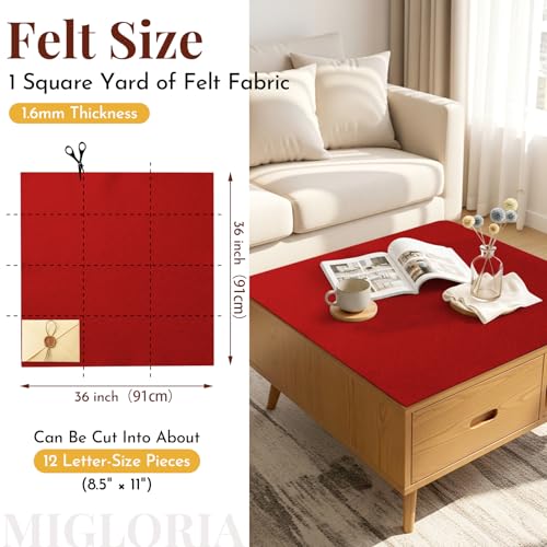 Large Felt Fabric Sheet 36 x 36 Inch, 1.6mm Thick (Red) - color: Red