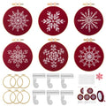 6 Sets Christmas Embroidery kit for Beginners Adults, Antique Red Christmas Ornament Kit Snowflakes Needlepoint Cross Stitch Kits with Patterns, Stitch Learning Kit with Needles Ropes Ribbon-Red - color: Red