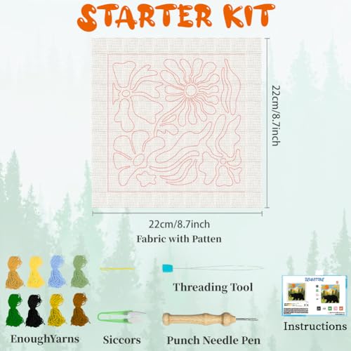 BEUNITONE Bear and Nature Style Punch Needle Kit for Beginners 9.4"x9.4" - color: 05-Bear Nature