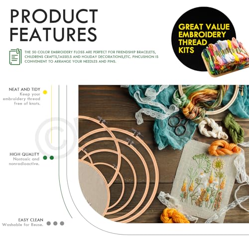 Keadic 78Pcs Embroidery Kit for Beginners, Hand Embroidery Kit Classic Embroidery Stitches Practice Kit, Starter Embroidery Kit for Beginners and Expert