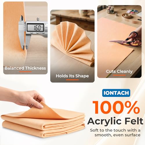 IONTACH 18" X 18" Soft Felt Sheets 1.6mm Thick (2 Packs, Peach Fuzz) - color: Peach Fuzz