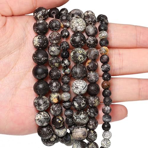 35pcs Round Loose Black Crack Old Agate Beads for Bracelet Beads，10mm Gemstone Bead Round Loose Stone Beads for Jewelry Making DIY Bracelet Necklace Earrings - color: black crack, size: 10mm