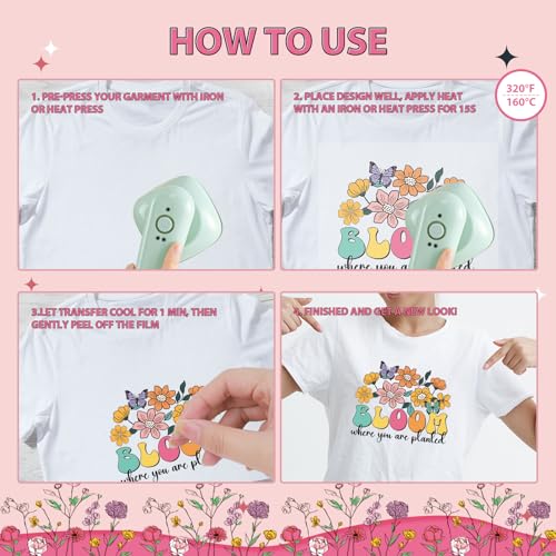 Inspirational Iron on Transfer - 12Pcs Positive Quotes DTF Transfers Ready to Press, Floral Butterfly Iron on Decals Patches, Heat Transfer Vinyl Stickers for T-Shirt Bag Pillow DIY Craft