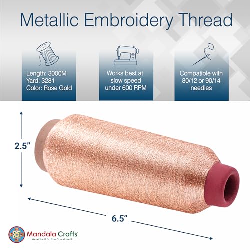 Mandala Crafts Metallic Rose Gold Embroidery Floss for Sewing, 3281 YD - color: Rose Gold, size: 3000M 3281 Yard