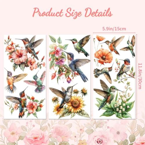 Peacoblue Hummingbird, Flower Rub On Transfers for Furniture Craft 6"x12" - style: Hummingbird and Flower