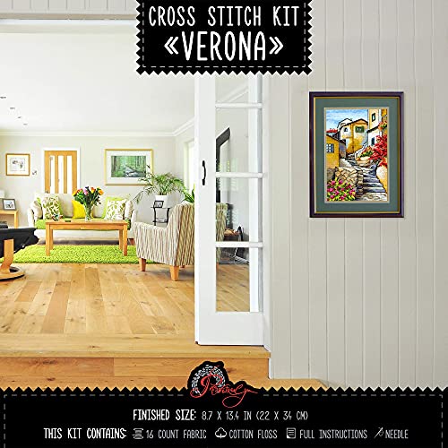 Povitrulya Cross Stitch Kit 'Verona', Italy Landscape Embroidery Set - Cross Stitch Wall Décor - color: Verona
