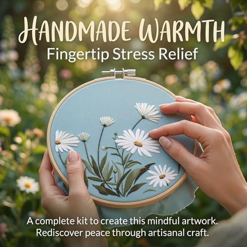 Harimau Adult Beginner Embroidery Starter Kit, Complete Set with 4 Patterns, 2 Hoops, Needles, Scissors, Instruction Guide & Stitching Video Tutorials - color: Floral8 pattern