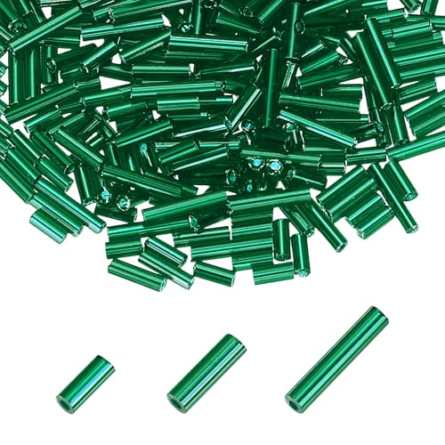 MECCANIXITY 2000pcs Glass Bugle Beads 4/6/9mm Long Tube Cylinder Beads - color: Metallic Green