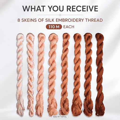 Natural 100% Silk Thread, Handmade Embroidery Thread Silk Floss 8 Colors 110m Each (100) - color: 100