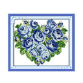 CaptainCrafts Cross Stitch Kits, Counted Cross Stitch Kit Unprinted 14CT Fabric Cross Stitching DIY Art DMC Needlecrafts Embroidery Kit for Adults Beginner (White, Blue Rose Flowers Heart) - color: Blue Rose Flowers Heart, style: White
