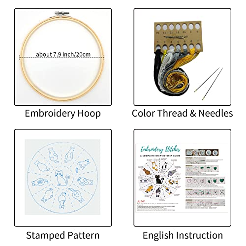 Louise Maelys Cute Cat Embroidery Kit for Beginners DIY Gift Craft - color: kit-2